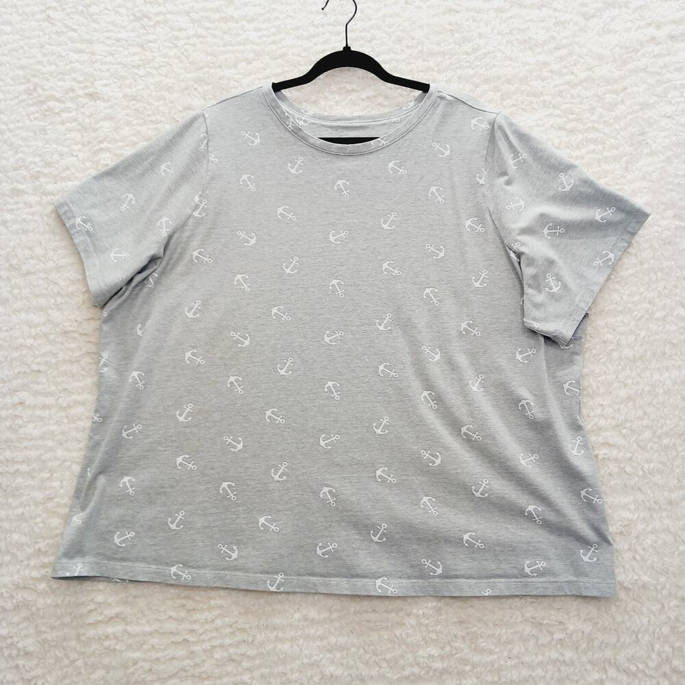 T-Shirt Women Gray Nautical Coastal Resort Cruise Minimalist Anchor Sailor Sz 3X